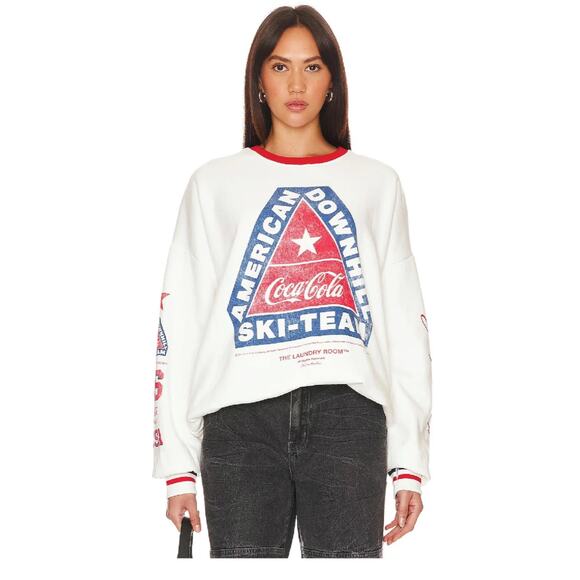The Laundry Room Tops - American Downhill Ski Team - Jump Jumper - White & Red & Blue,‎ Large